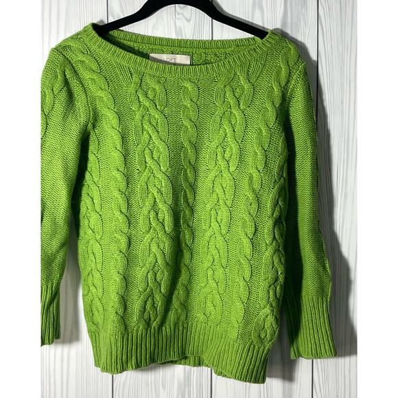 Ann Taylor Loft Green Wool Blend Cable Knit Sweater Size Medium - Picture 2 of 7